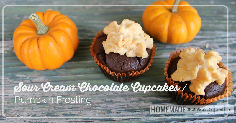 Sour Cream Chocolate Cupcakes with Pumpkin Frosting